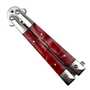 Red Pearlized Insert Butterfly Knife, Mirror Polished Drop Point Blade, Closed View