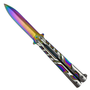 Two-Tone Silver and Rainbow Butterfly Knife, Satin Spear Point Blade