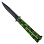 Smooth Scale Green Skull Butterfly Knife, Black Clip Point Blade