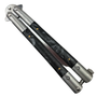 Black Marbleized Pearl Inlay Butterfly Knife, Satin Blade, Closed View