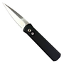 Pro-Tech Black Aluminum Mother of Pearl Button Godson Auto Knife, Satin Blade