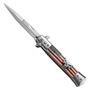 Godfather Punisher Skull USA Flag Marble Automatic Knife, Satin Stiletto Blade