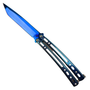 Blue Skeletonized BFK Butterfly Knife, Blue Tinite Tanto Blade