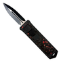 Compact Commando Stubby Red Marbled Carbon Fiber OTF Auto Knife, Black and Satin Dagger Blade