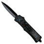 Forged Current Blue Marbled Carbon Fiber Inlay OTF Knife, Black Dagger Blade