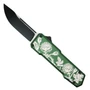 SOS Knives Rosebush OD Green OTF Knife, Distressed Black Drop Point Blade