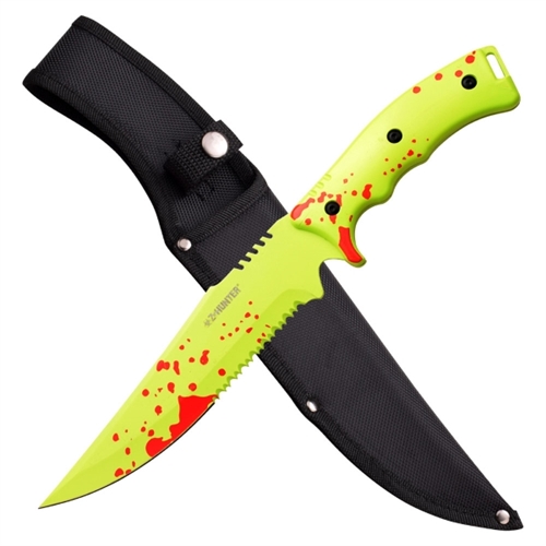 Z-Hunter ZB-158GR Zombie Fixed Blade Knife, Toxic Green/Red Combo