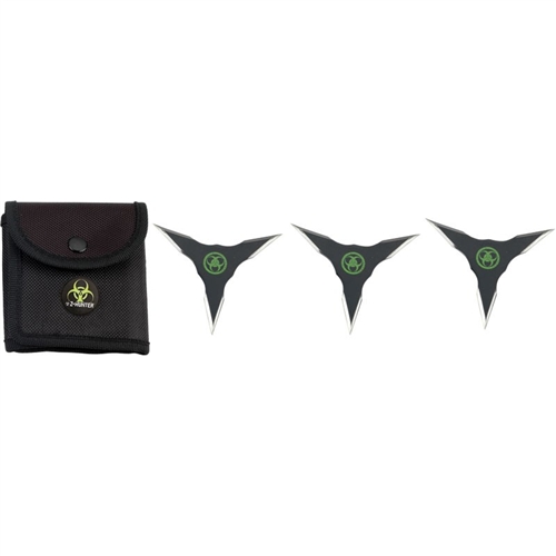 Z-Hunter ZB-010 3-Piece Biohazard Throwing Star Set, Black/Green