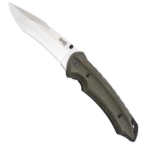 SOG Large Kiku Folder Knife, Satin Plain Tanto Blade, KU1011