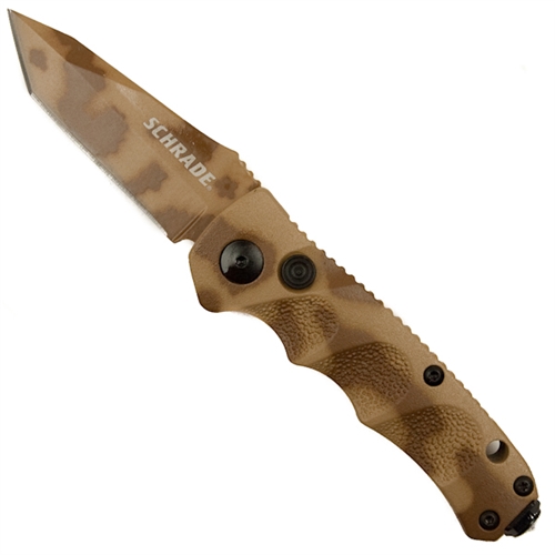 Schrade Desert Camo Mini Extreme Survival Auto Knife, Tanto Point
