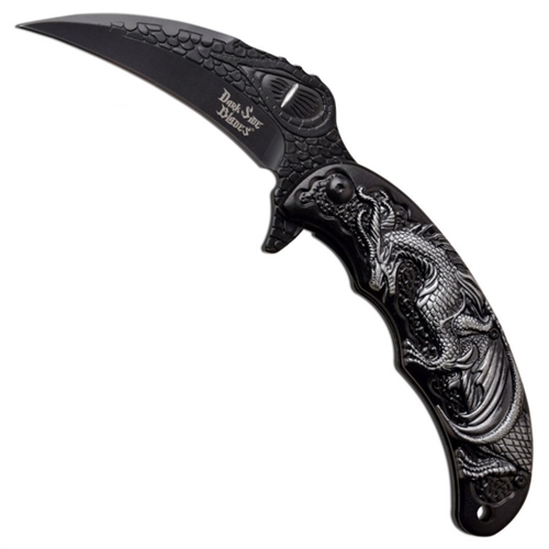 Dark Side Blades DS-A068SL Black/Silver Hawkbill Spring Assist