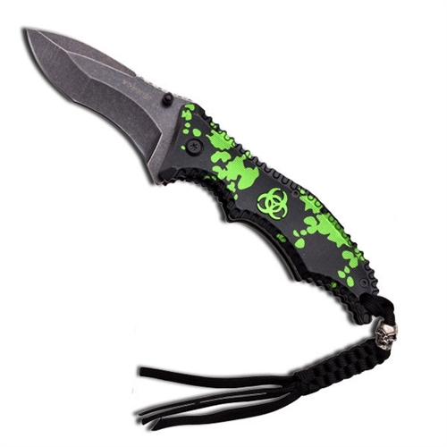 Z-Hunter Spring Assist Knife, Black w? Green Biohazard, Stonewash