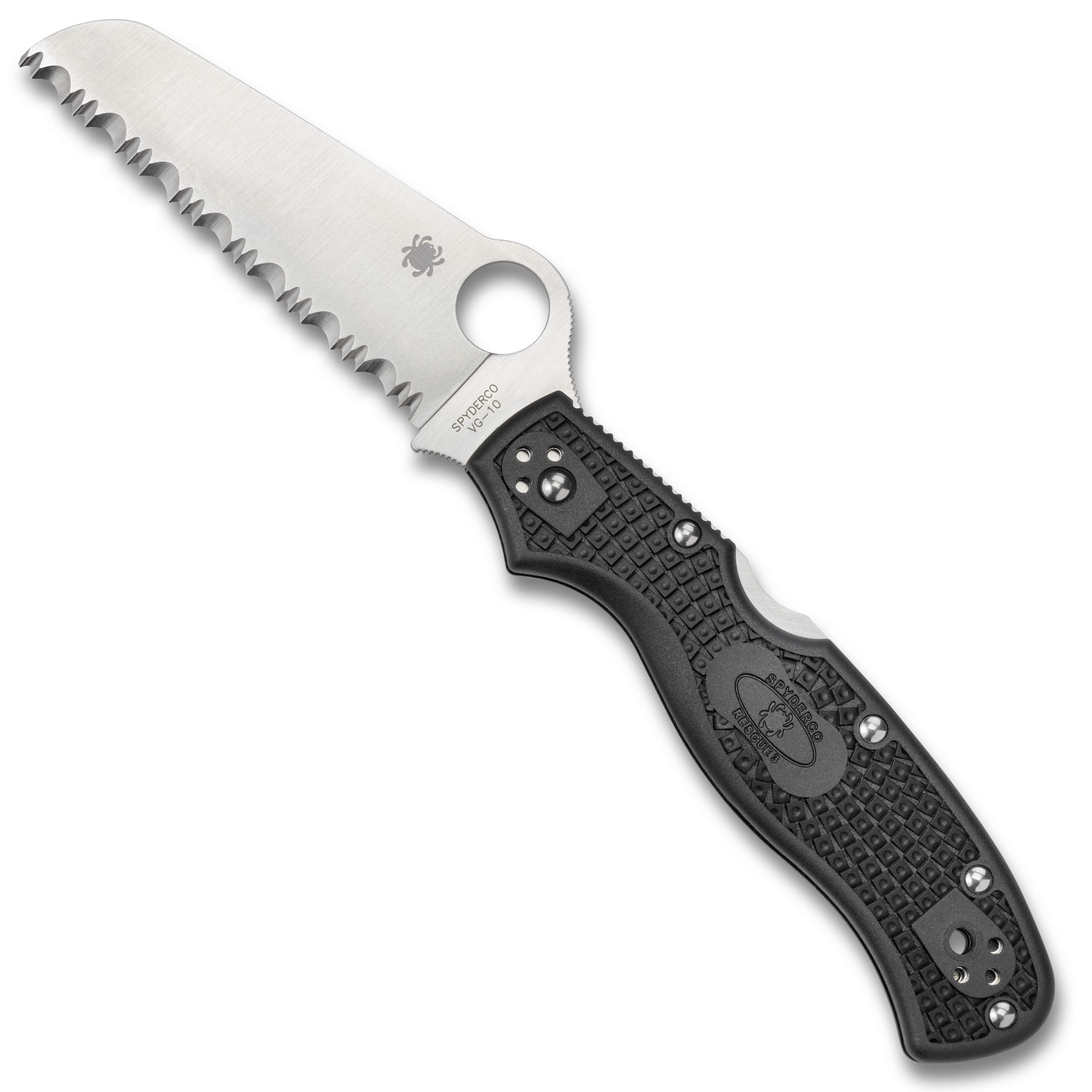 Spyderco C14SBK3 Rescue 3 Sheepsfoot Folder Knife, VG-10 Satin