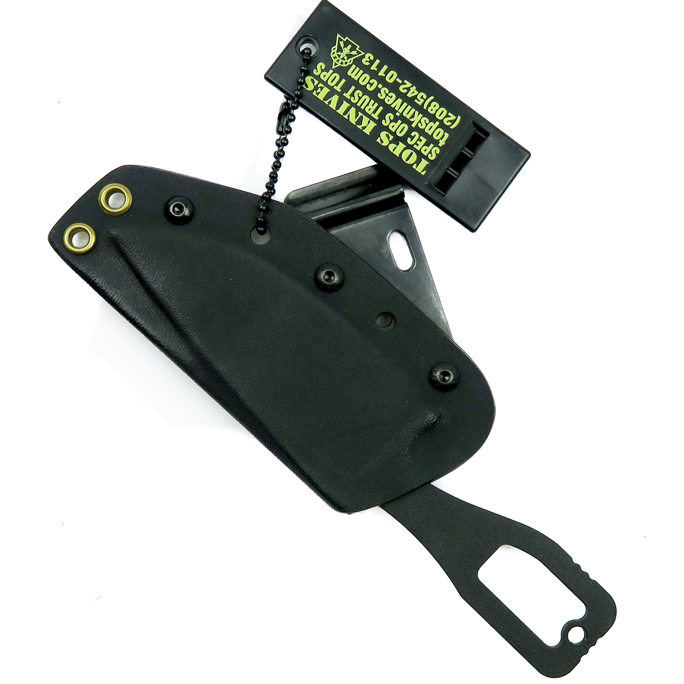 TOPS Key D Fixed Blade Neck Knife, 1095 Carbon Black Combo Blade