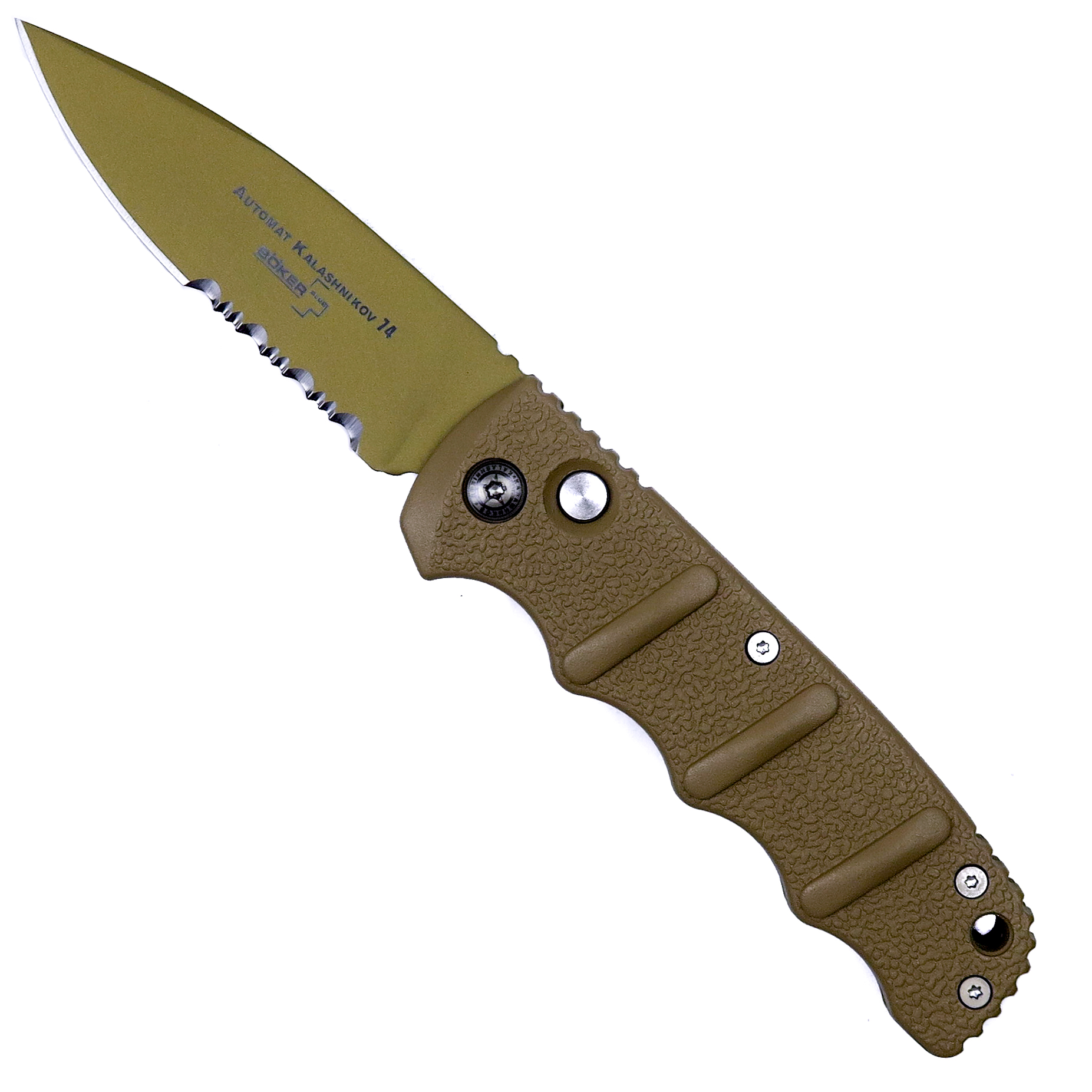 Boker Desert Tan Kalashnikov 74 Auto Knife, Combo Blade