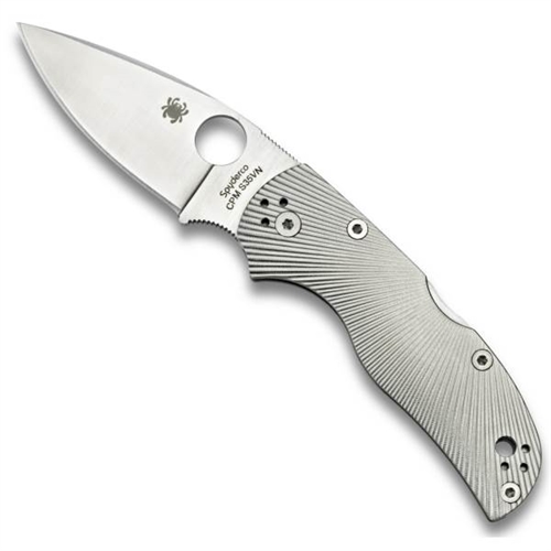 Spyderco Fluted Titanium Native 5 Folder Knife, CPM-S35VN Satin Blade