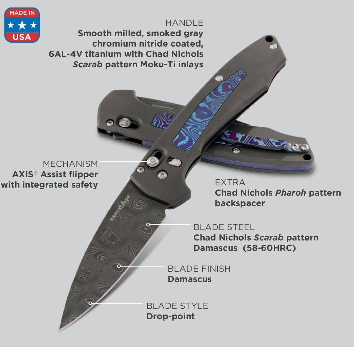 ゼブラ柄　acca Benchmade Gold Class Arcane Knife | Gold Damascus Knife