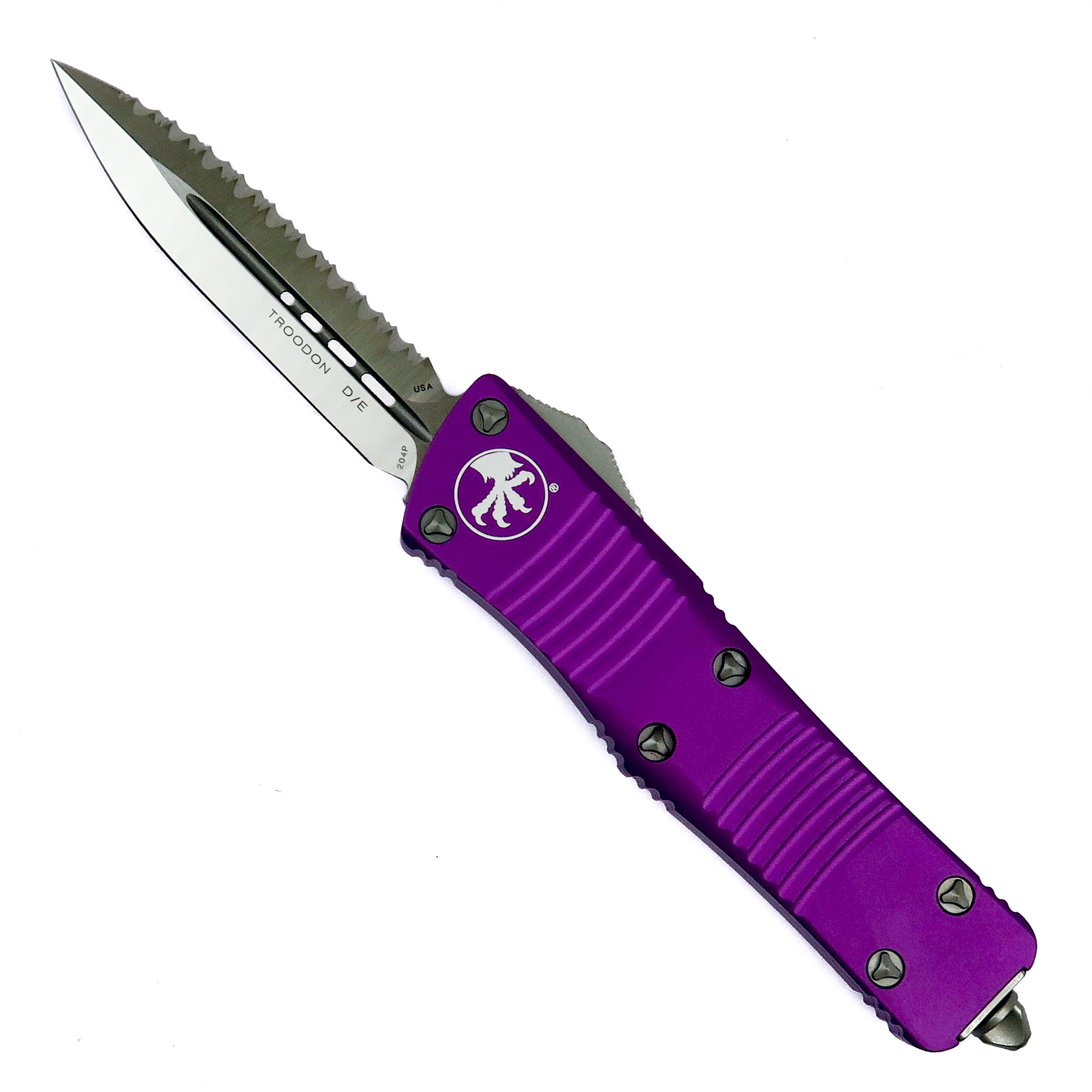 Microtech Violet Troodon Dagger OTF Auto Knife, Satin Serrated