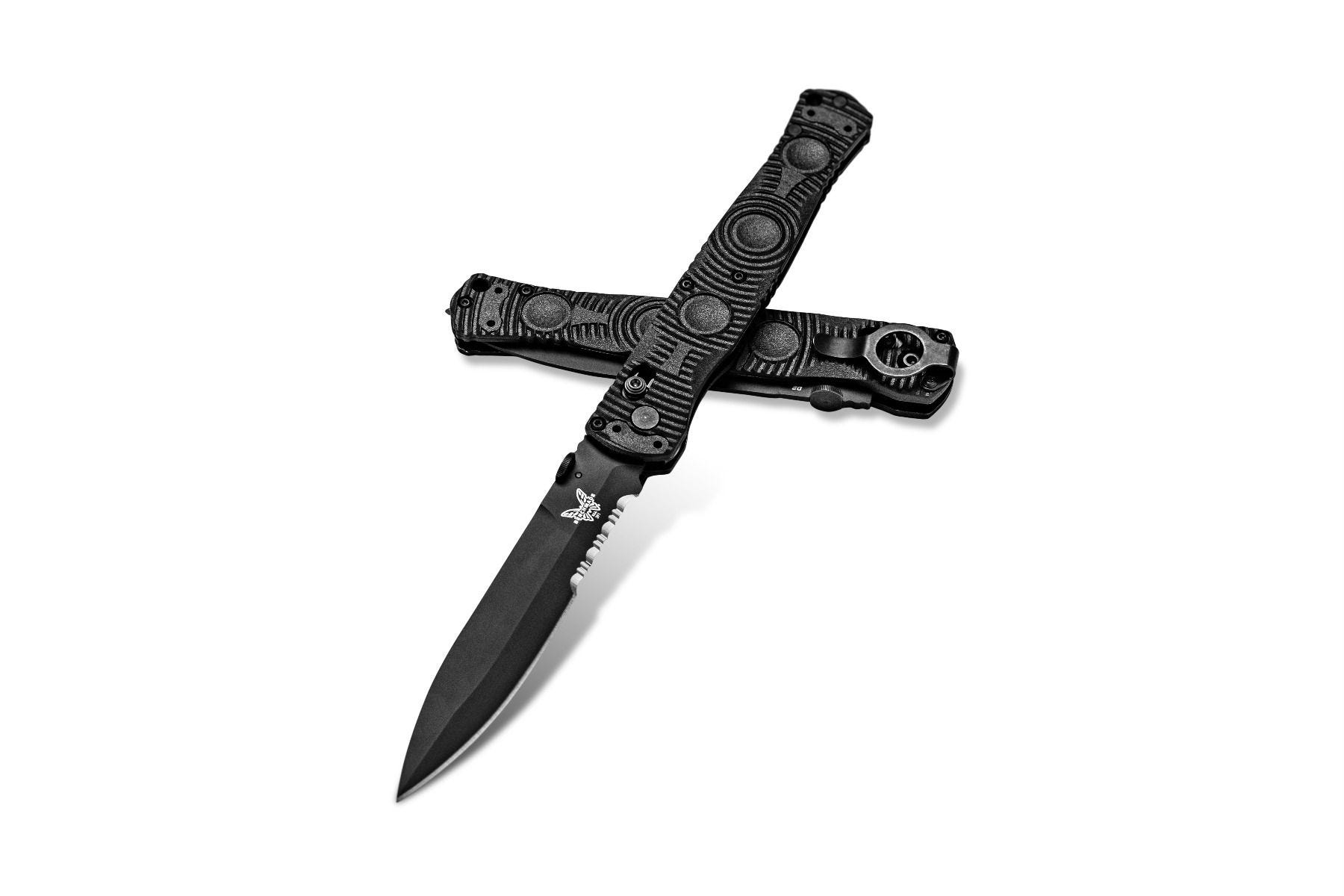 Benchmade SOCP Tactical Folder Knife, D2 Black Combo Blade | BladeOps