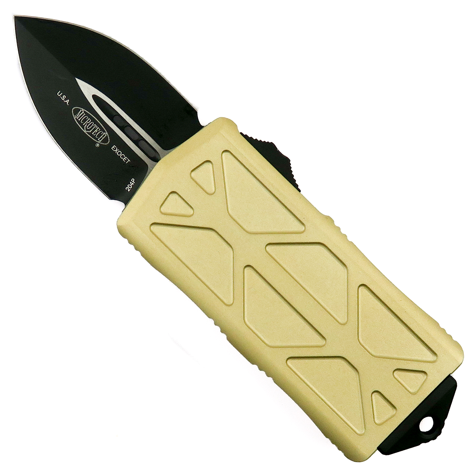 Microtech Champagne Gold Exocet OTF Auto Knife, Black Blade | BladeOps