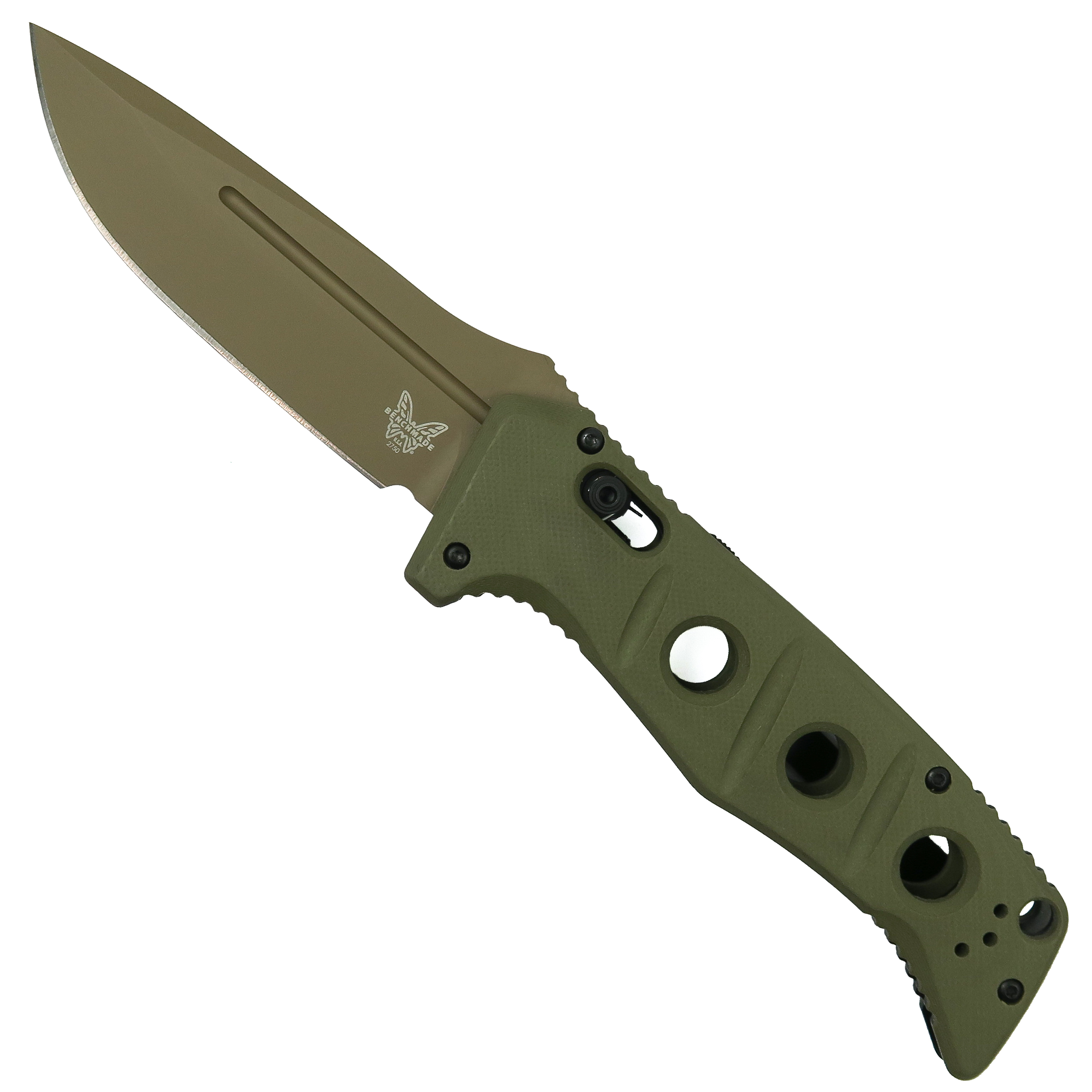Benchmade OD Green Auto Adamas Knife, Flat Dark Earth Blade | BladeOps