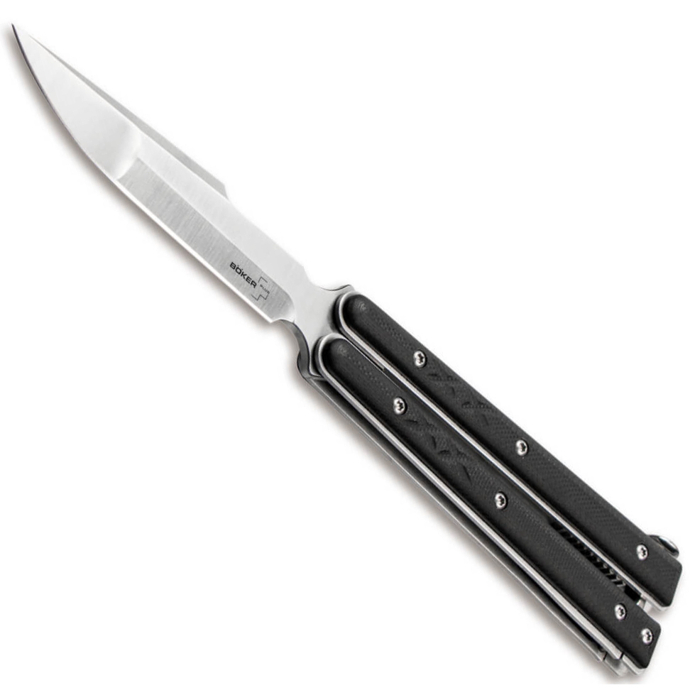 Boker Plus Tactical Balisong Butterfly Knife, Satin D2 Harpoon Blade