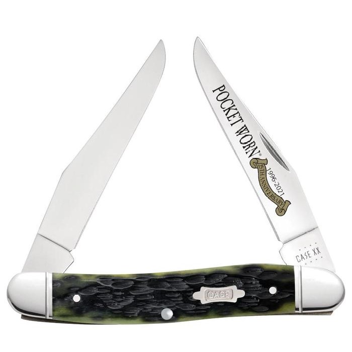 Case Pocket Worn Olive Green Bone Peach Seed Jig Muskrat Knife