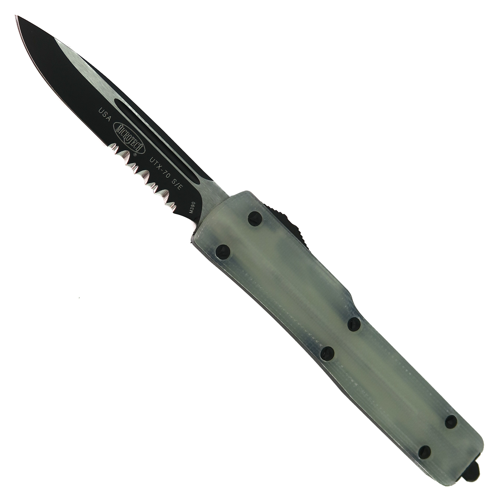 Microtech Signature Series Jade G-10 UTX70 OTF Knife, Black Blade