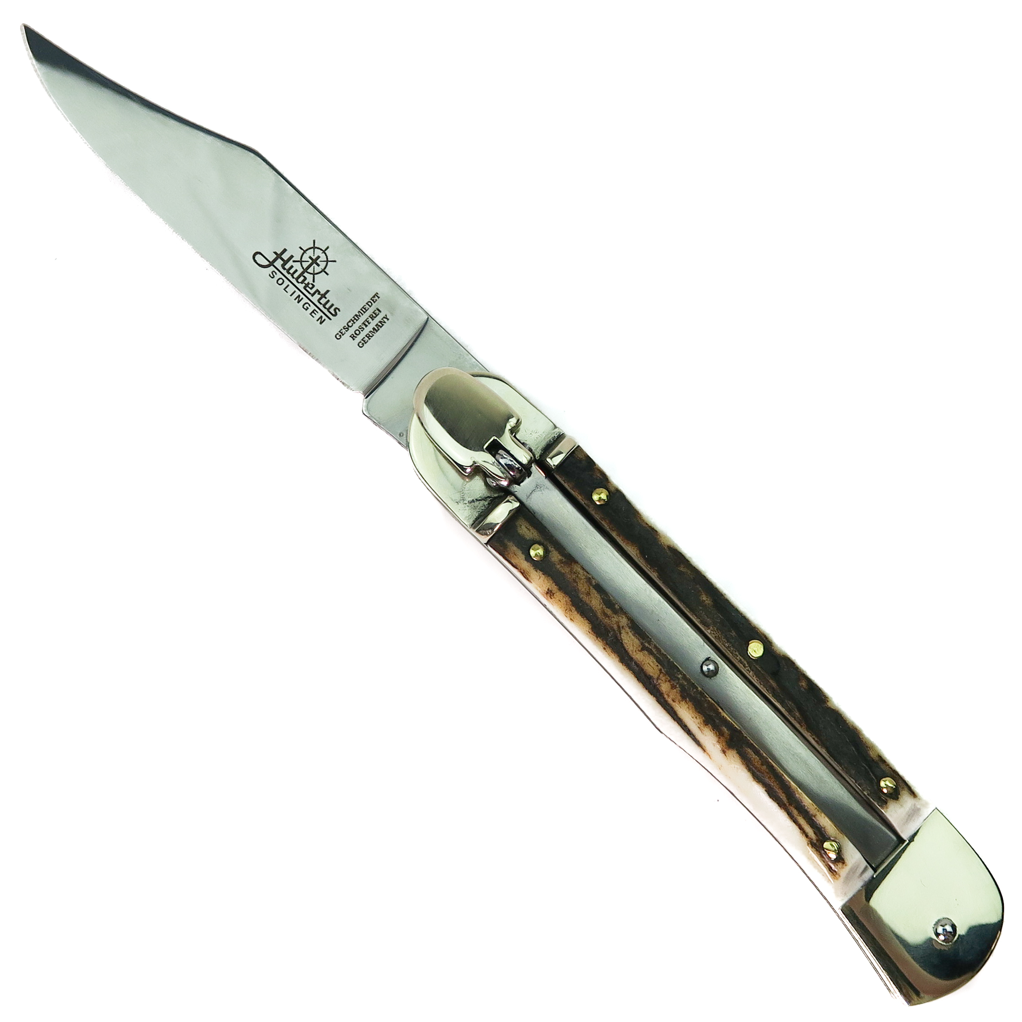 Hubertus Solingen Large Springer Stag Leverlock Knife, Clip Point