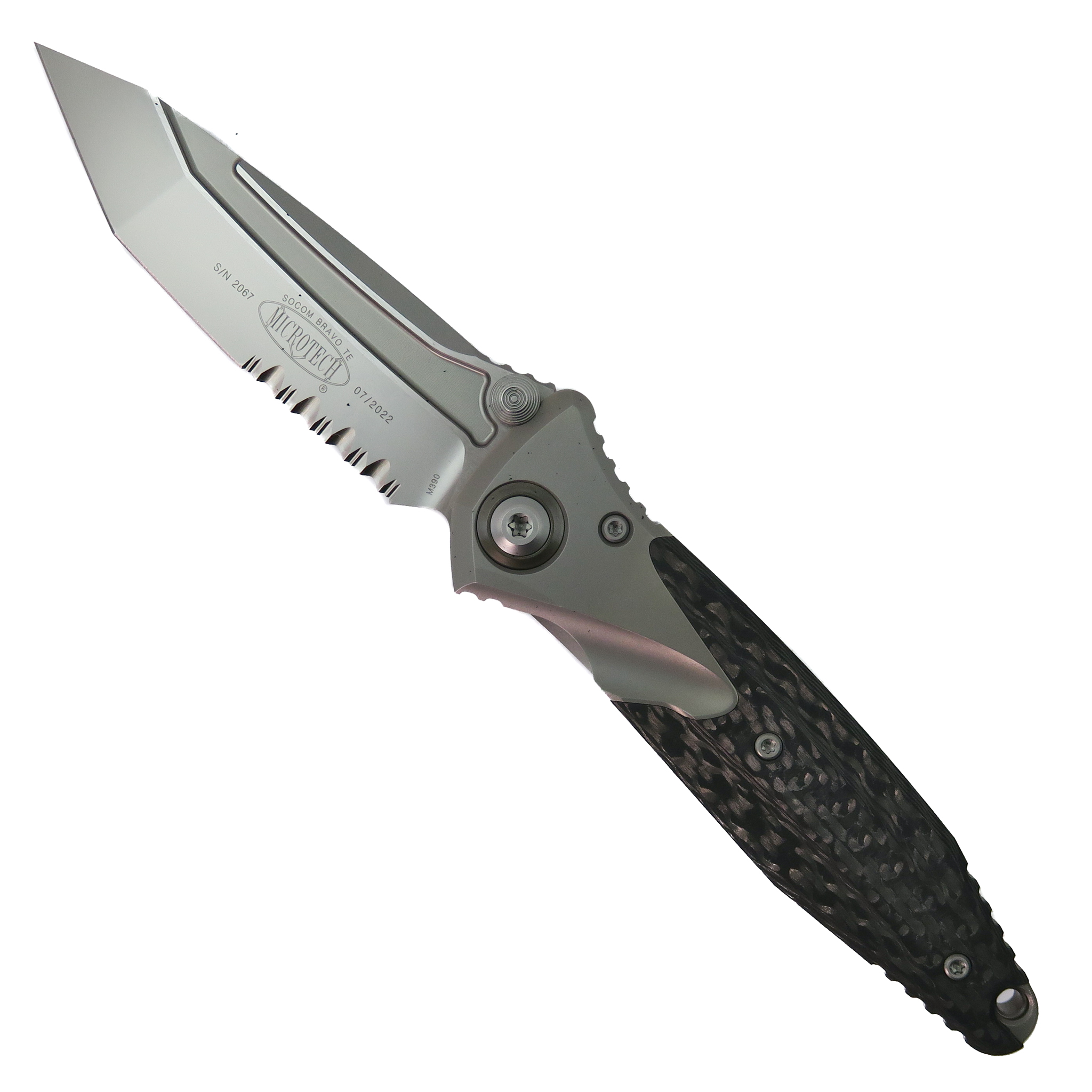 Microtech Socom Bravo Folder Knife, Blasted Tanto Combo Blade