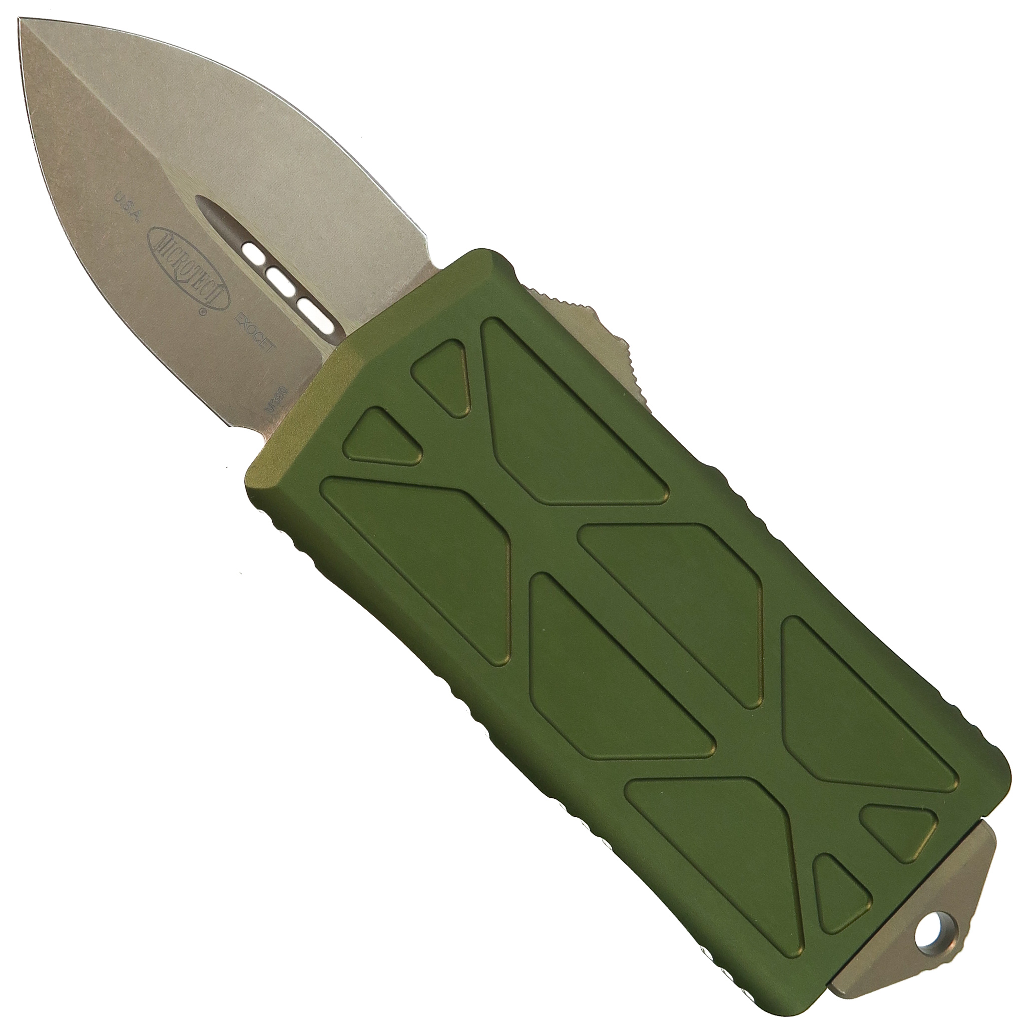 Microtech OD Green Exocet OTF Auto Knife, Bronze Stonewash Blade