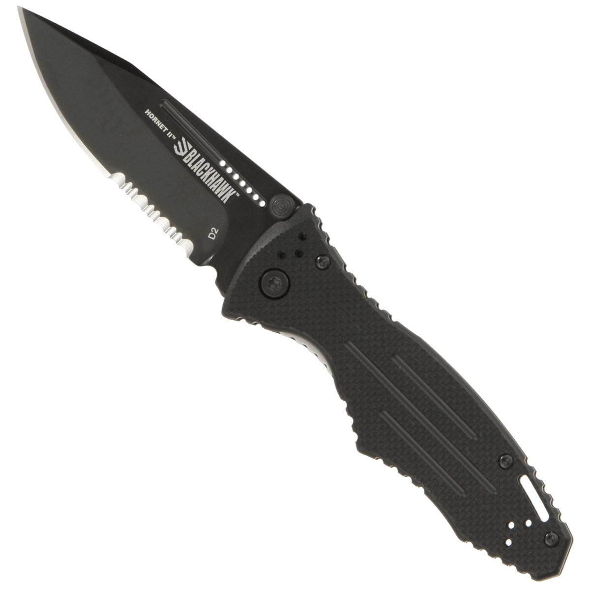 Blackhawk Hornet II Assist Knife, Black D2 Combo Blade | BladeOps