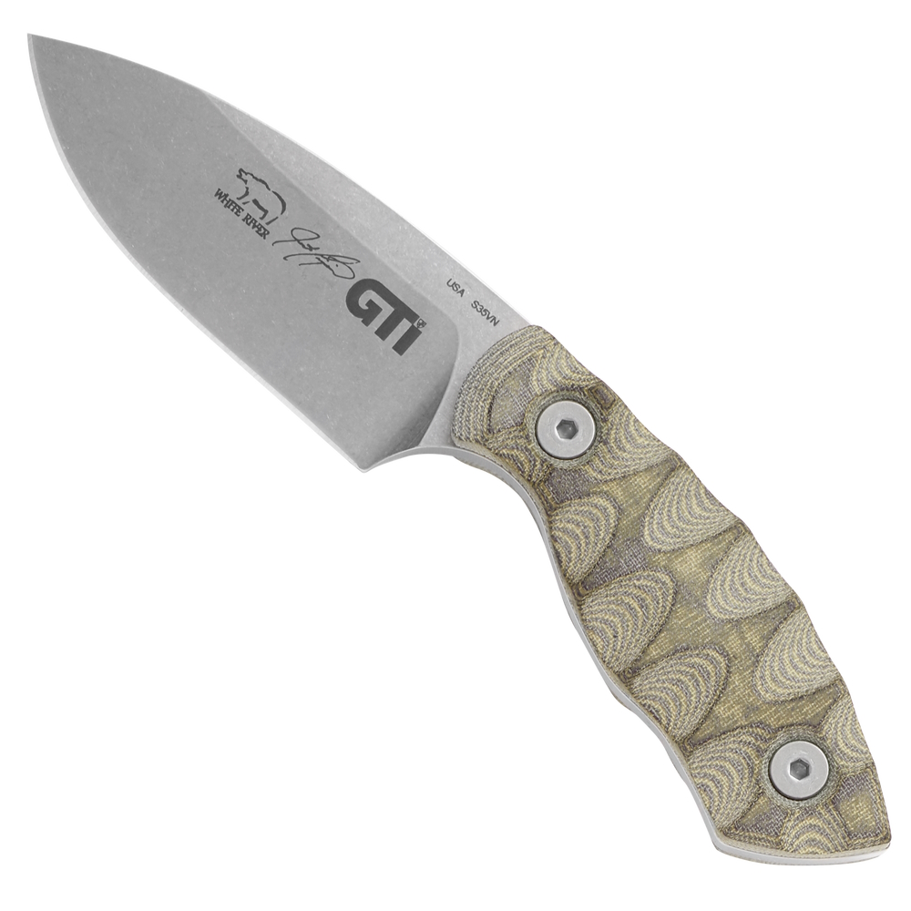 Whitebear2、美品、ミライグリッシュ White River Black and OD Green Linen Micarta Justin Gingrich GTI 3