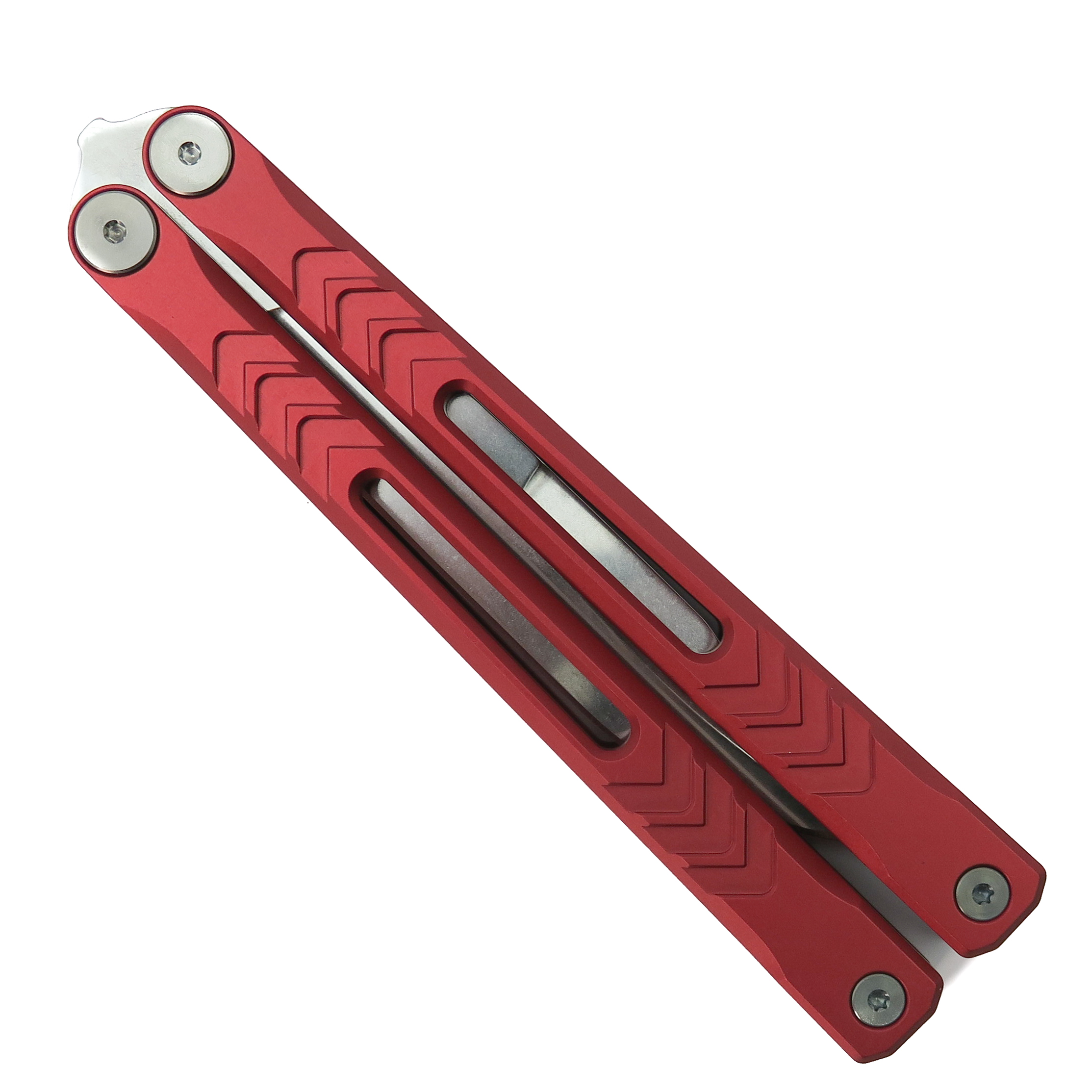 REVO Red Nexus Butterfly Knife, Stonewash Blade | BladeOps