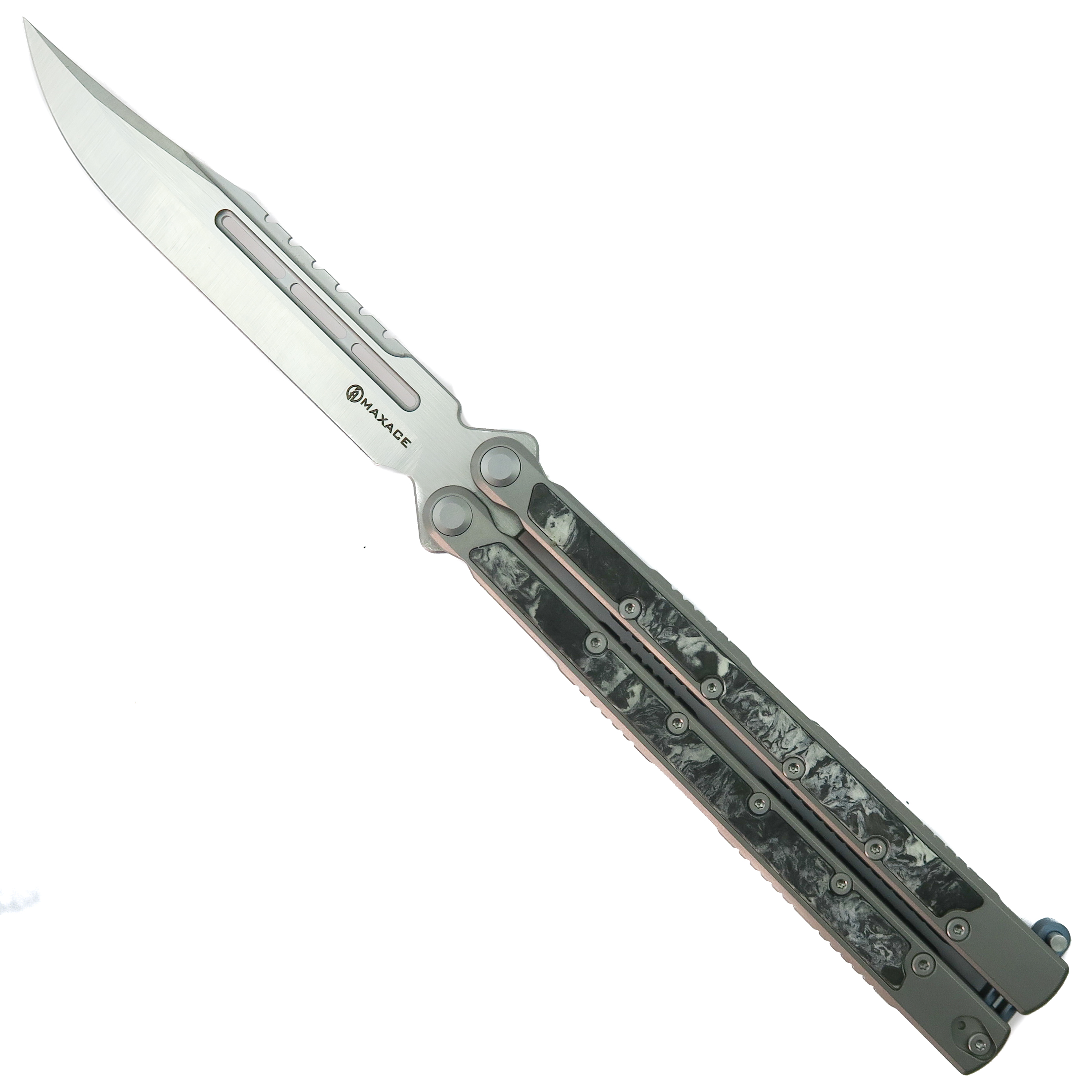 Maxace Knives Shi Stonewash Carbon Fiber Balisong Butterfly Knife