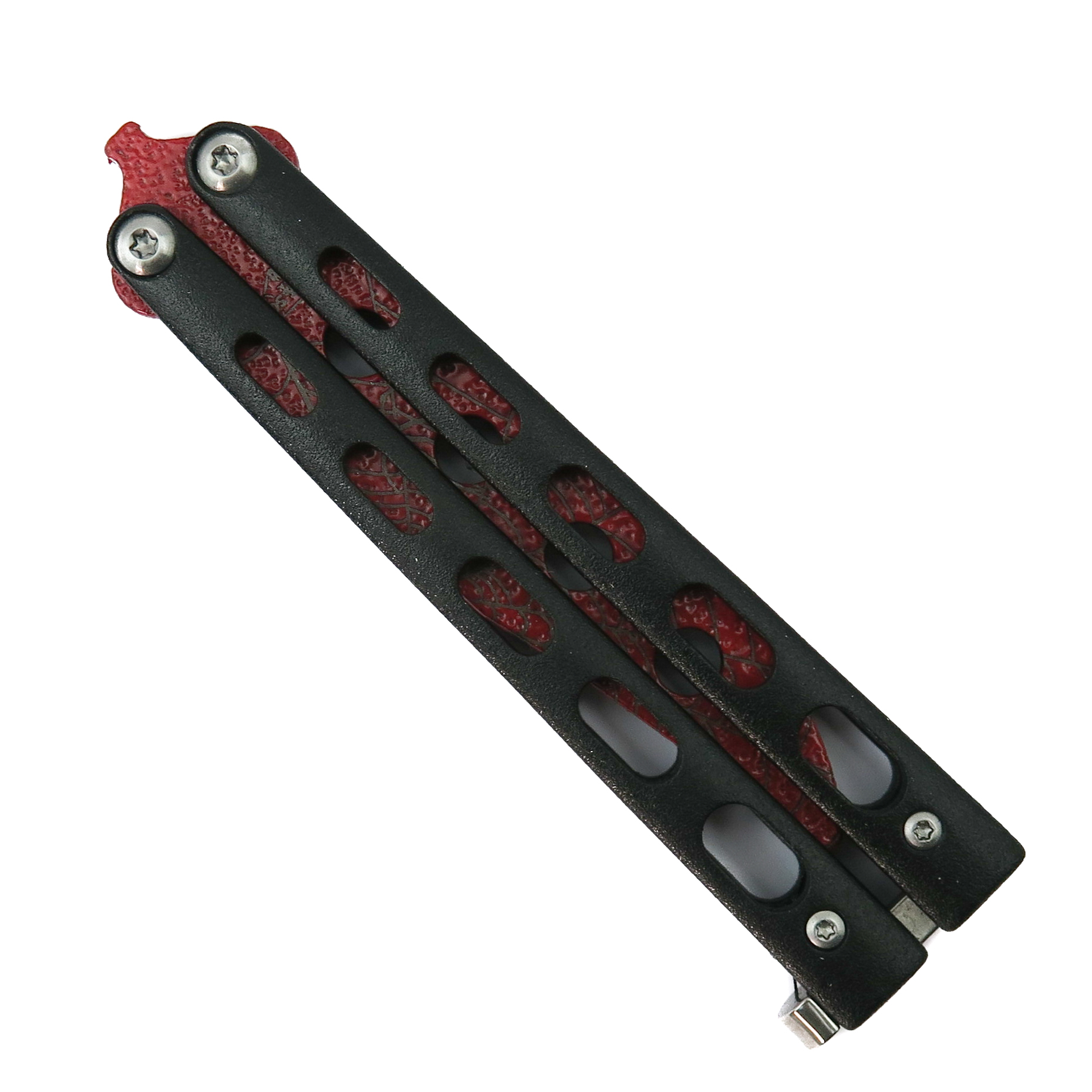 Black Slotted Butterfly Knife Stainless Steel Blade