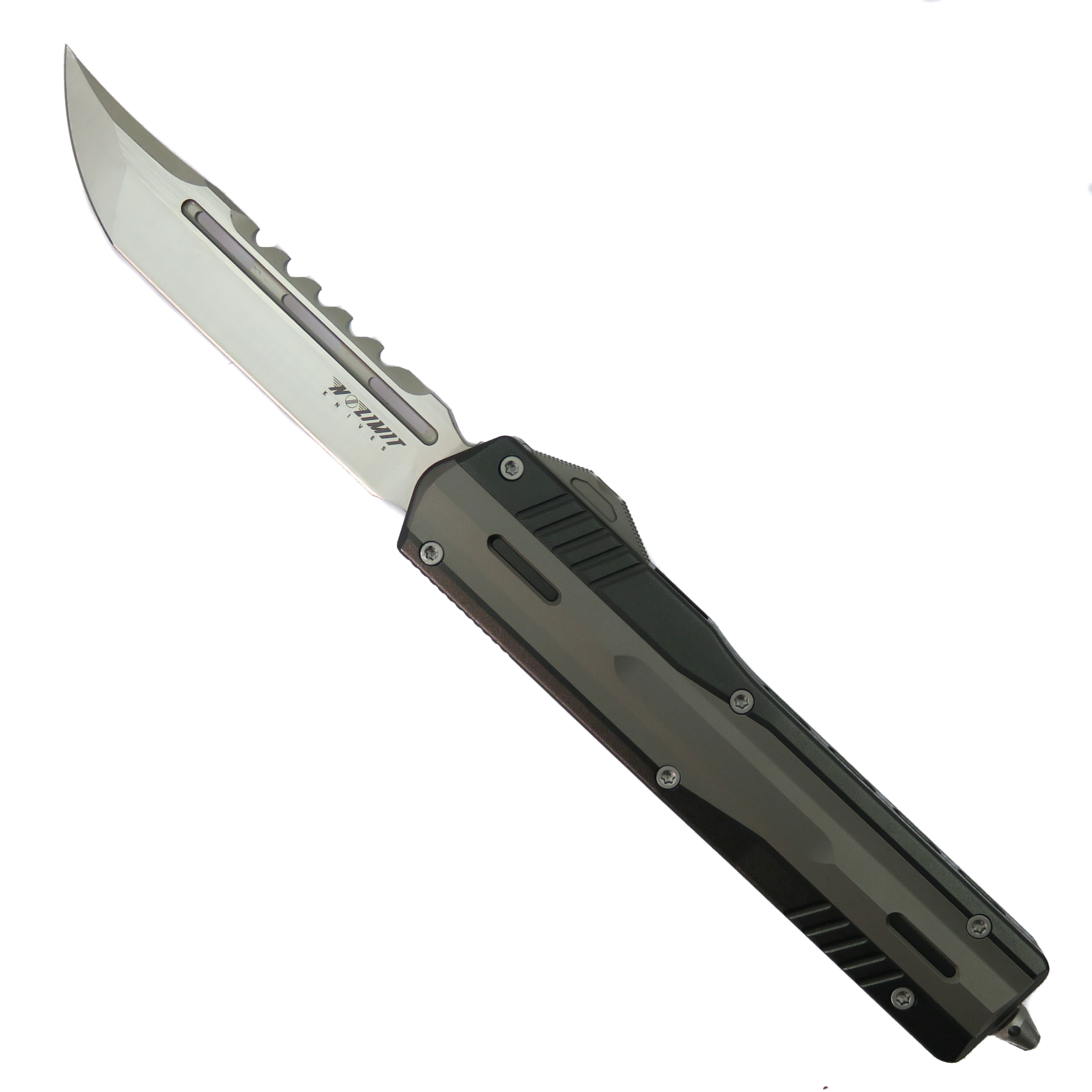 No Limit Knives Grey Nightstalker II OTF Knife, Single Edge | BladeOps