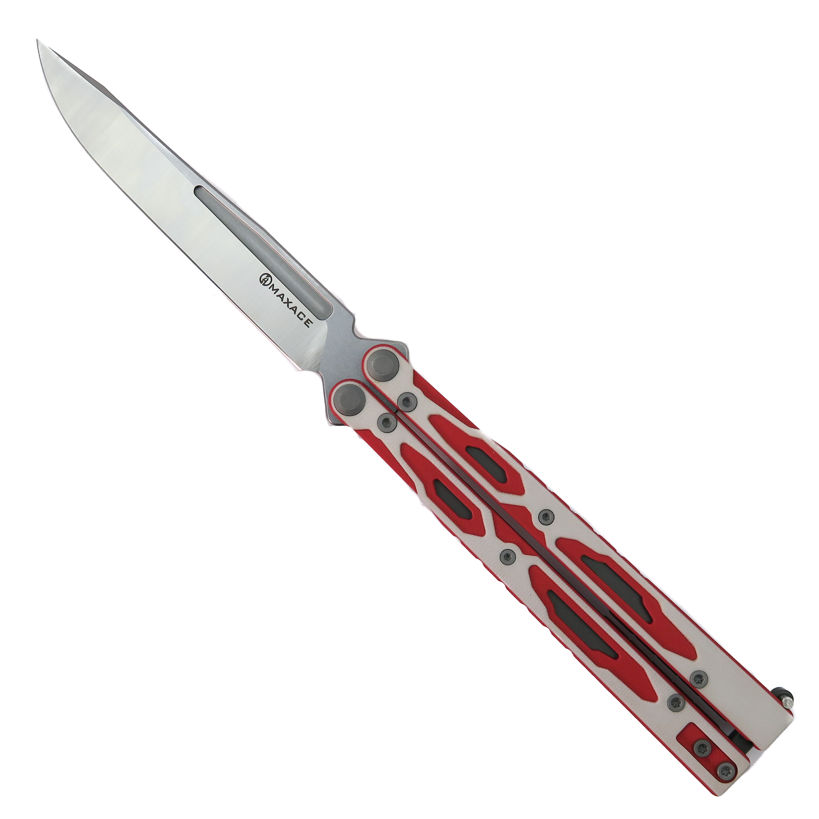 Maxace Unicorn Red and White Butterfly Knife, Spear Blade