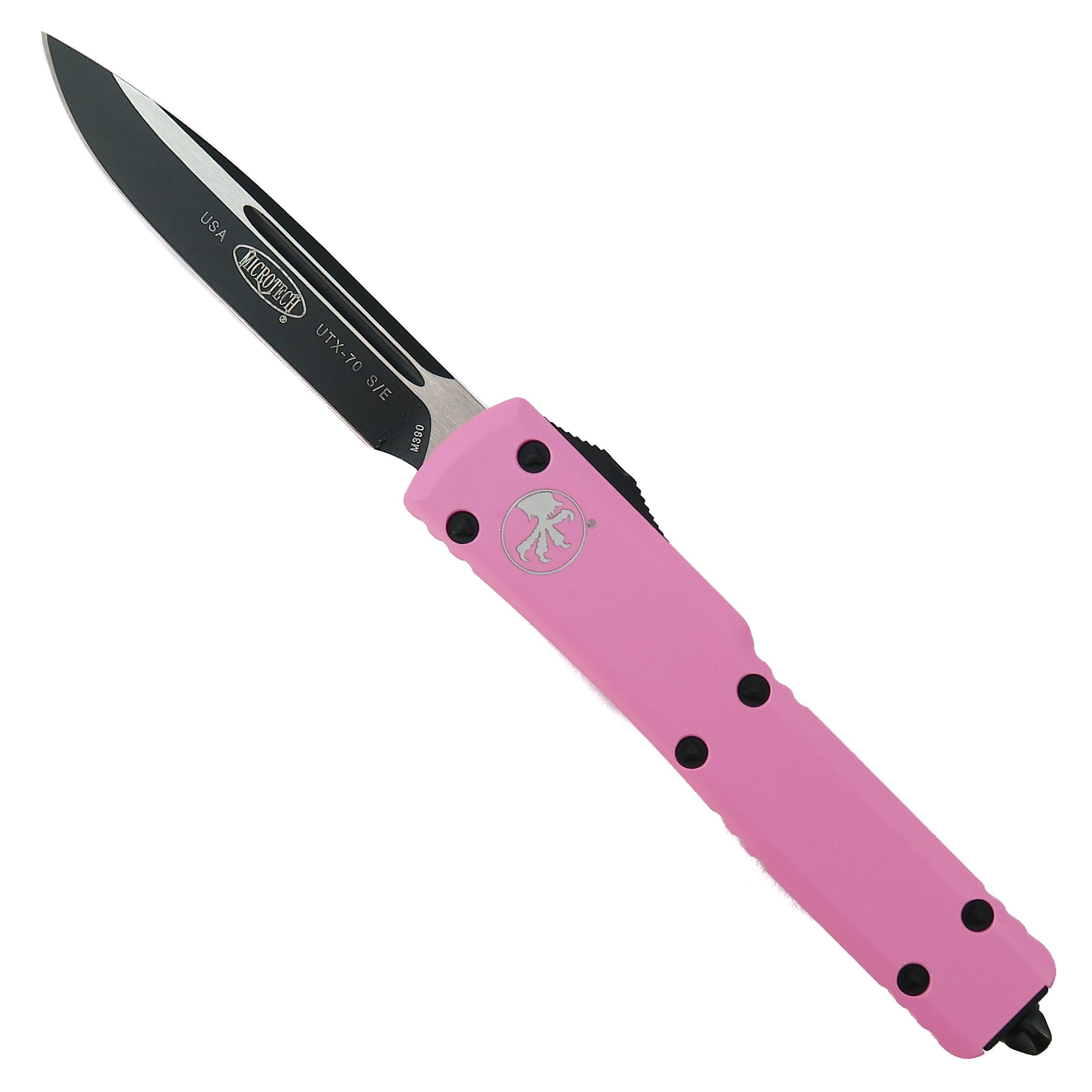 Microtech BC Pink UTX70 OTF Knife, Black Drop Blade | BladeOps