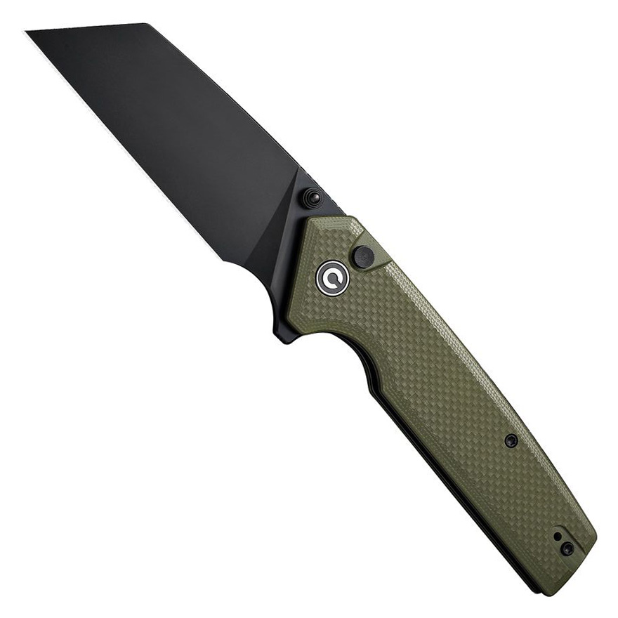 CIVIVI Amirite Coarse OD Green G10 Button Lock Flipper Knife, Black ...