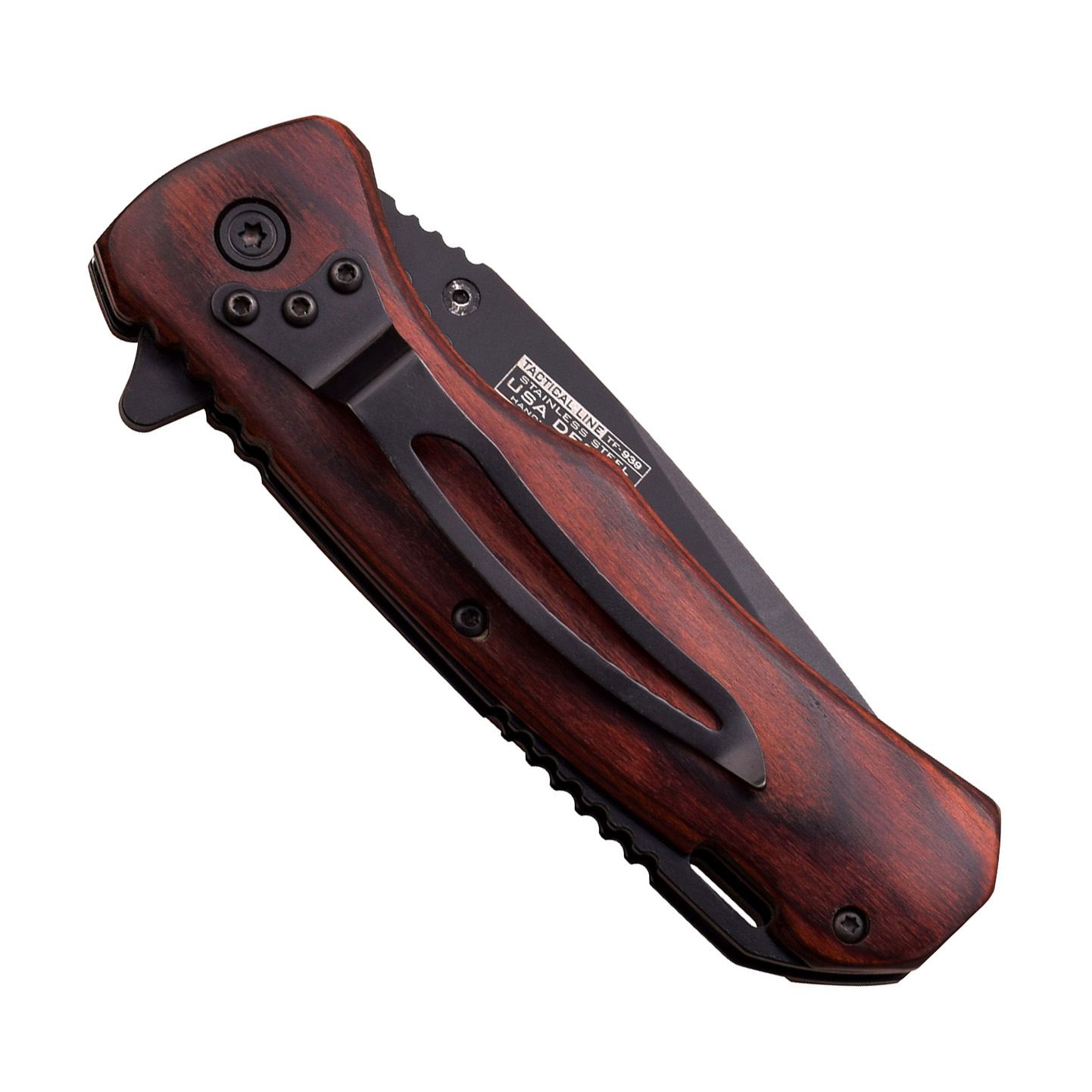 Tac-Force Brown Pakka Wood Eagle Etched Spring Assisted Knife