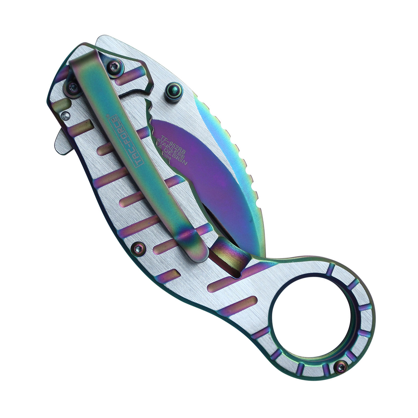 Tac-Force Stainless Steel Rainbow/Satin Hawkbill Spring Assisted