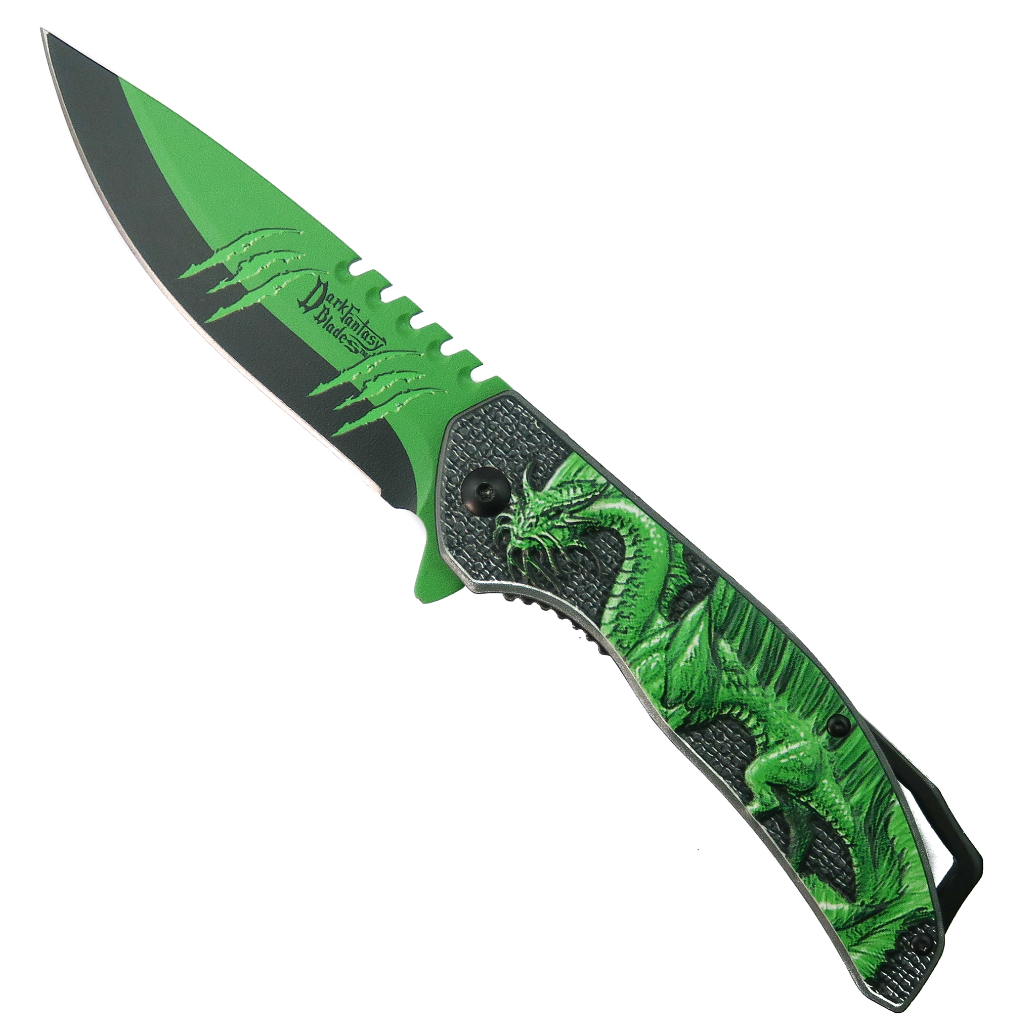 Dark Fantasy Green Dragon Spring Assist Knife | BladeOps