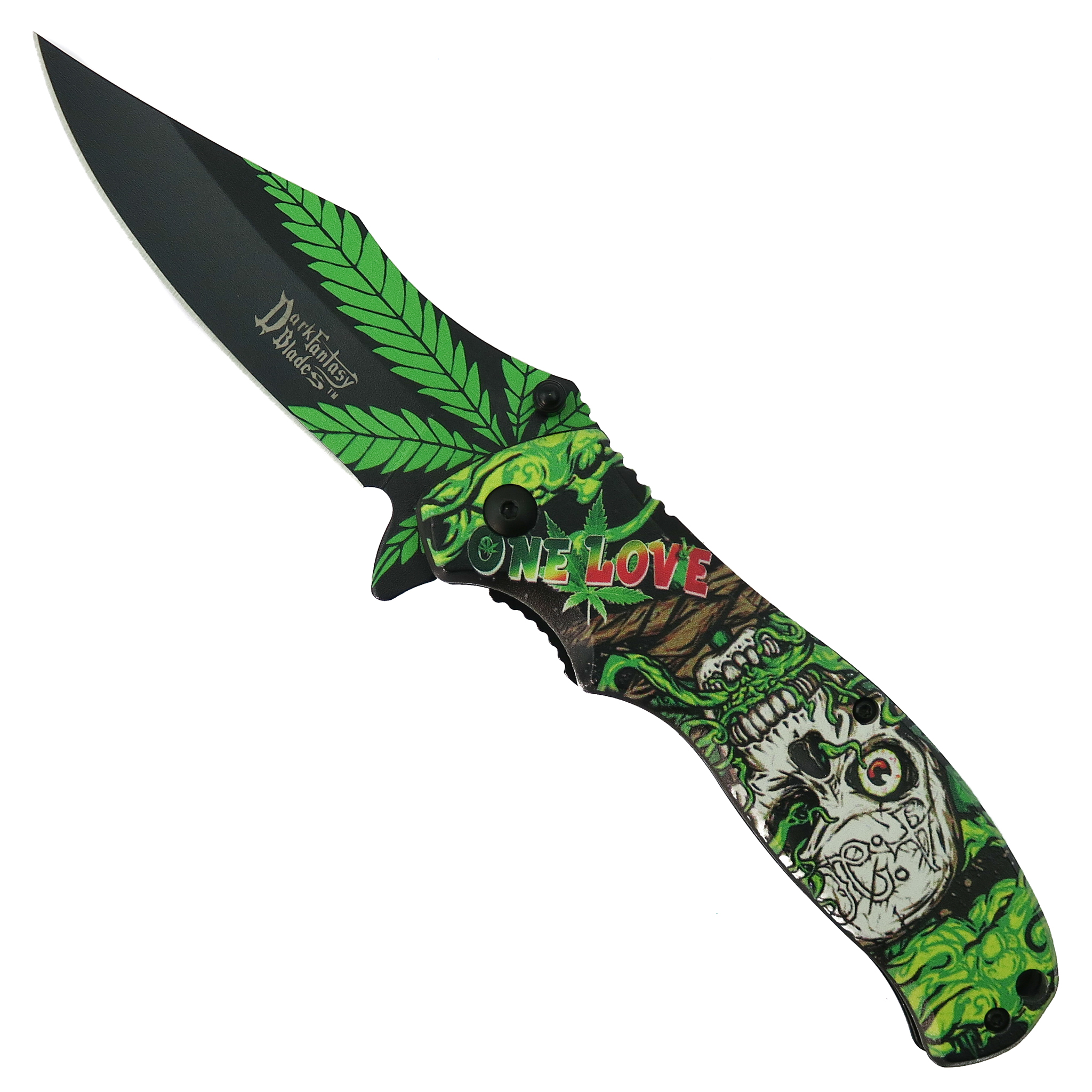 Dark Fantasy Green Skull Spring Assist Knife | BladeOps