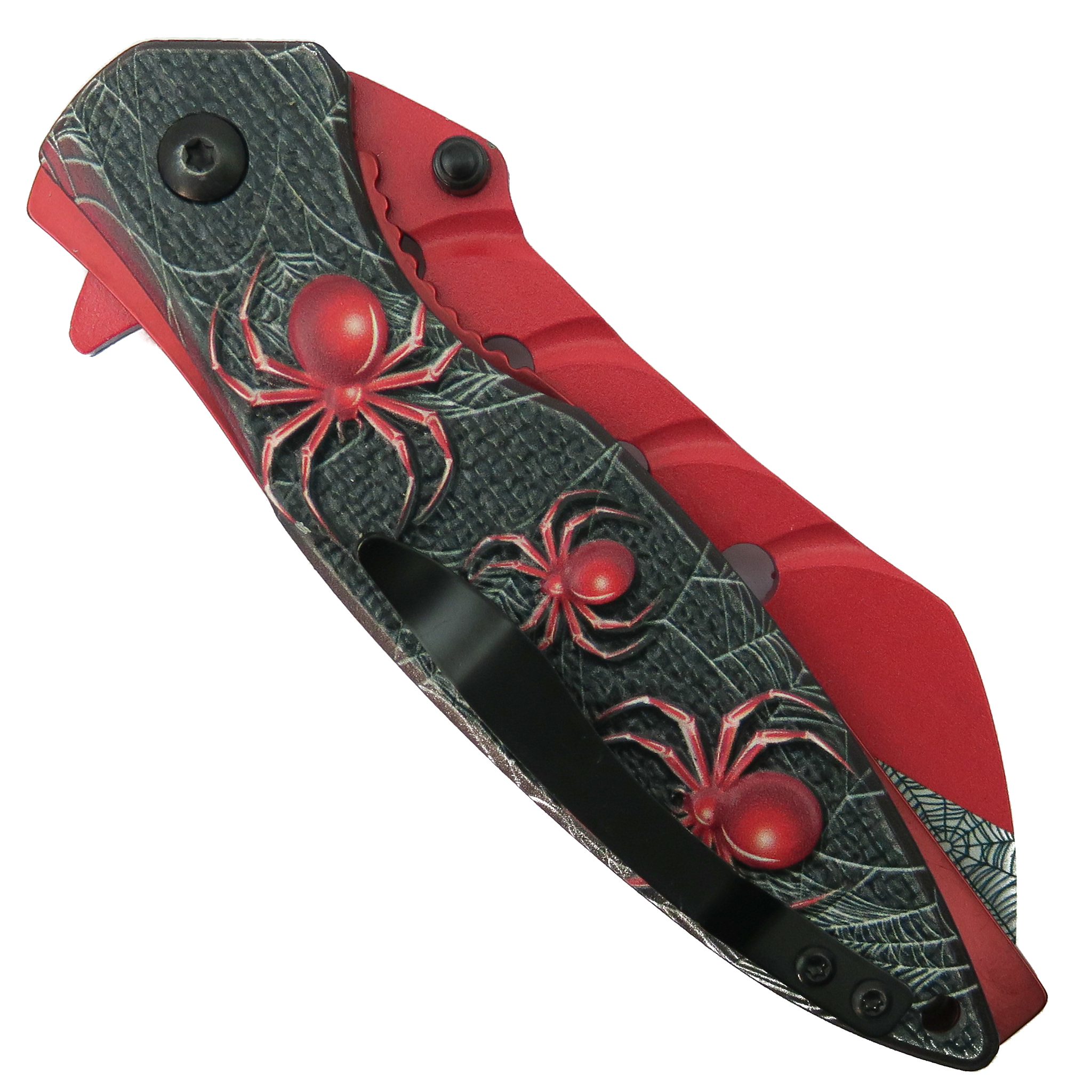 Dark Fantasy Black Red Spider Spring Assist Knife | BladeOps