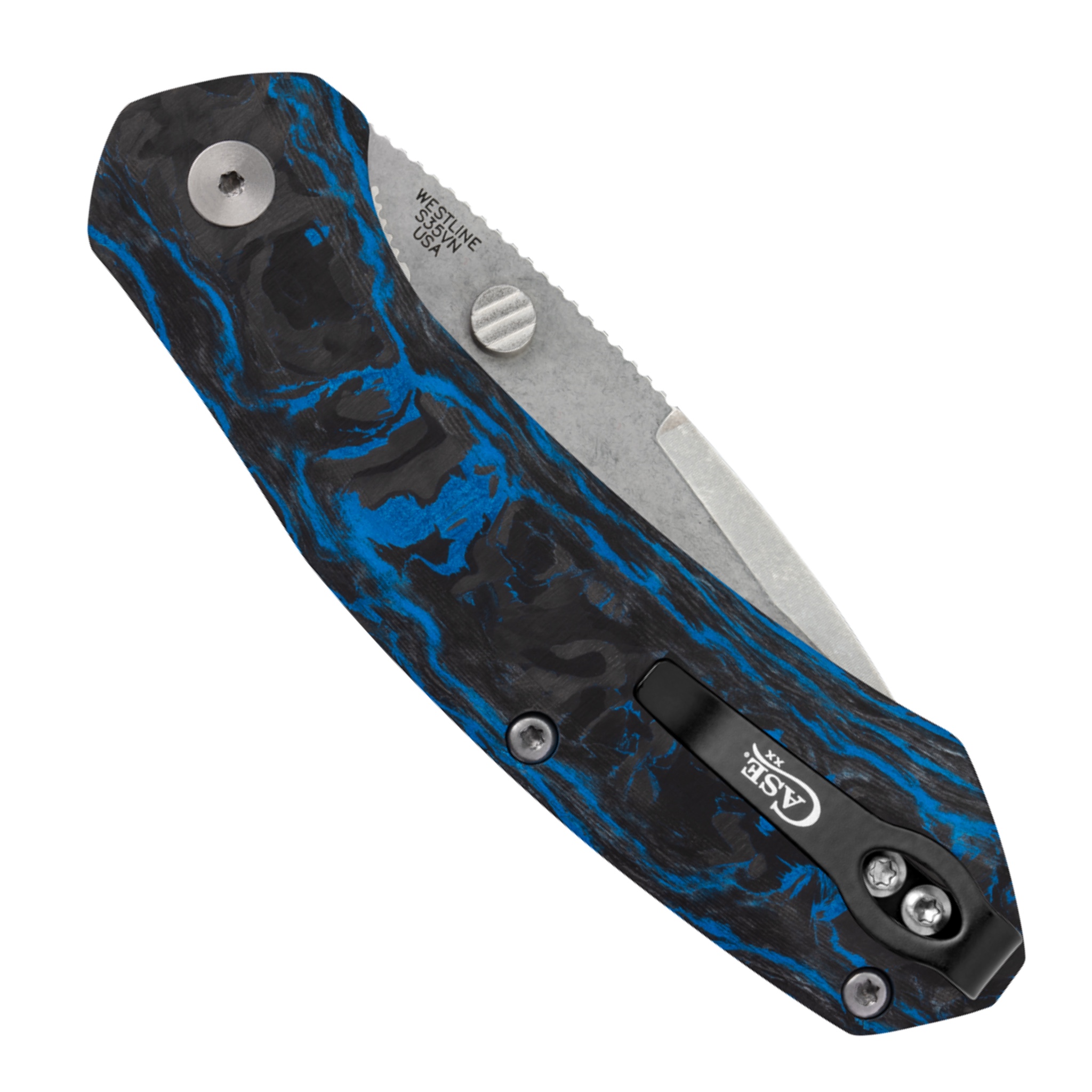 Case Westline Black and Blue Marble Carbon Fiber Liner Lock Knife