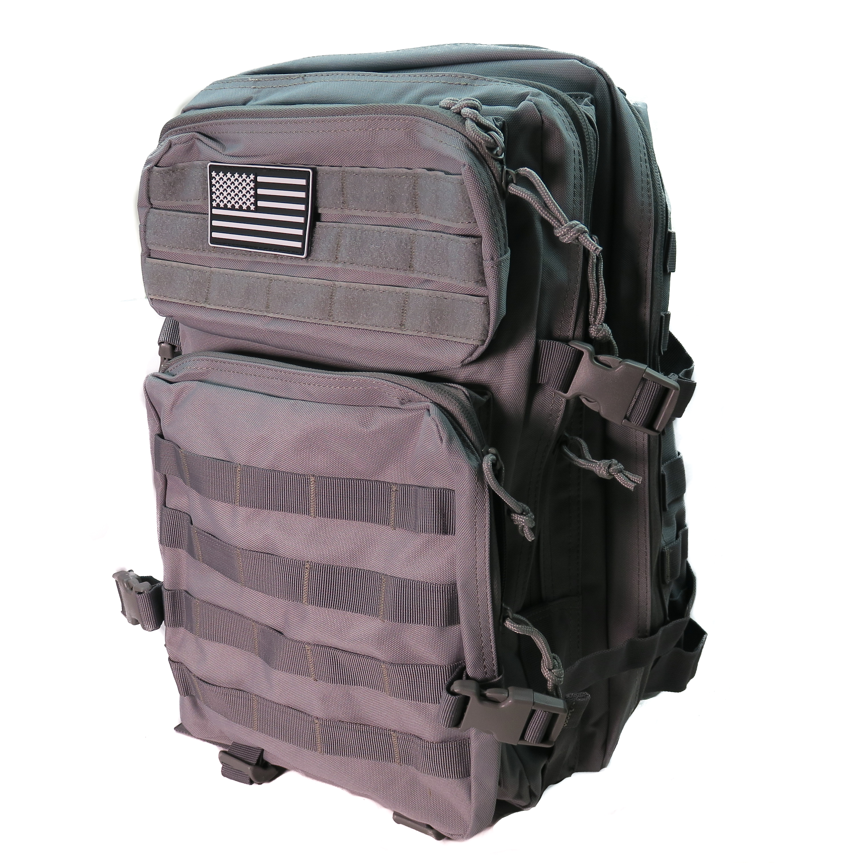 SurvivalGrid 40L American Flag Patch Backpack, Gray | BladeOps