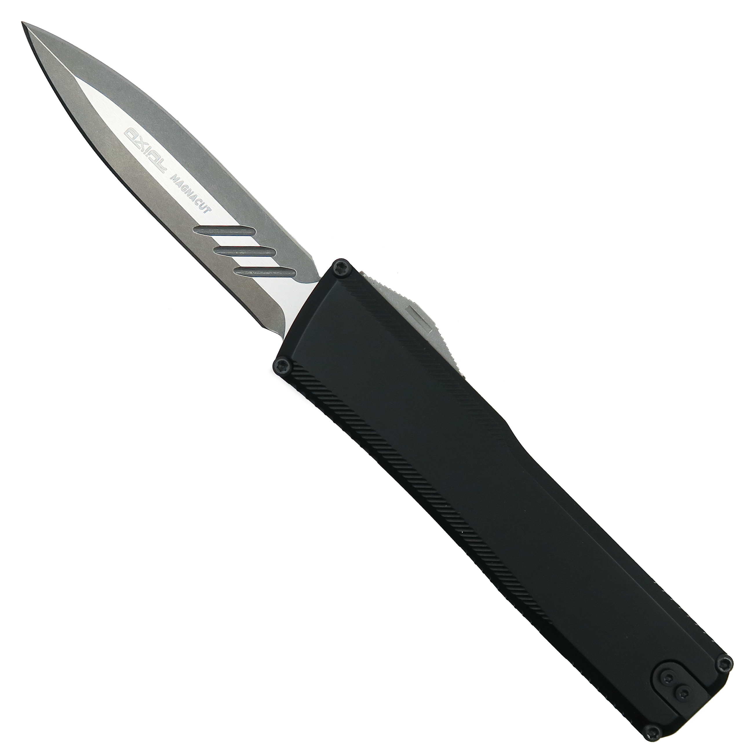 Axial Shift Black Aluminum OTF Knife, Stonewash Magnacut Double Edge