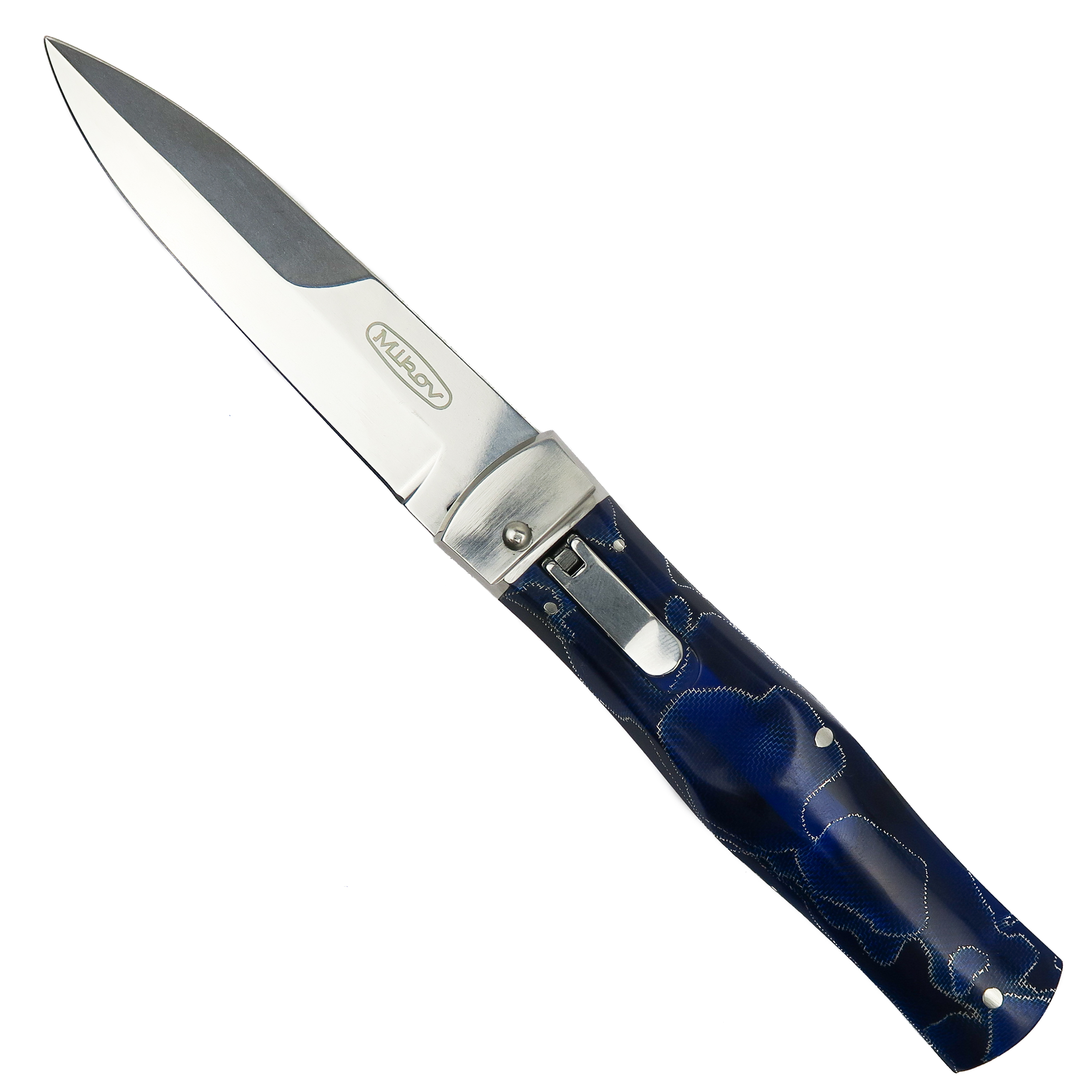 Mikov 241 Predator Blue Raffir Handle Leverlock Auto Knife, Single