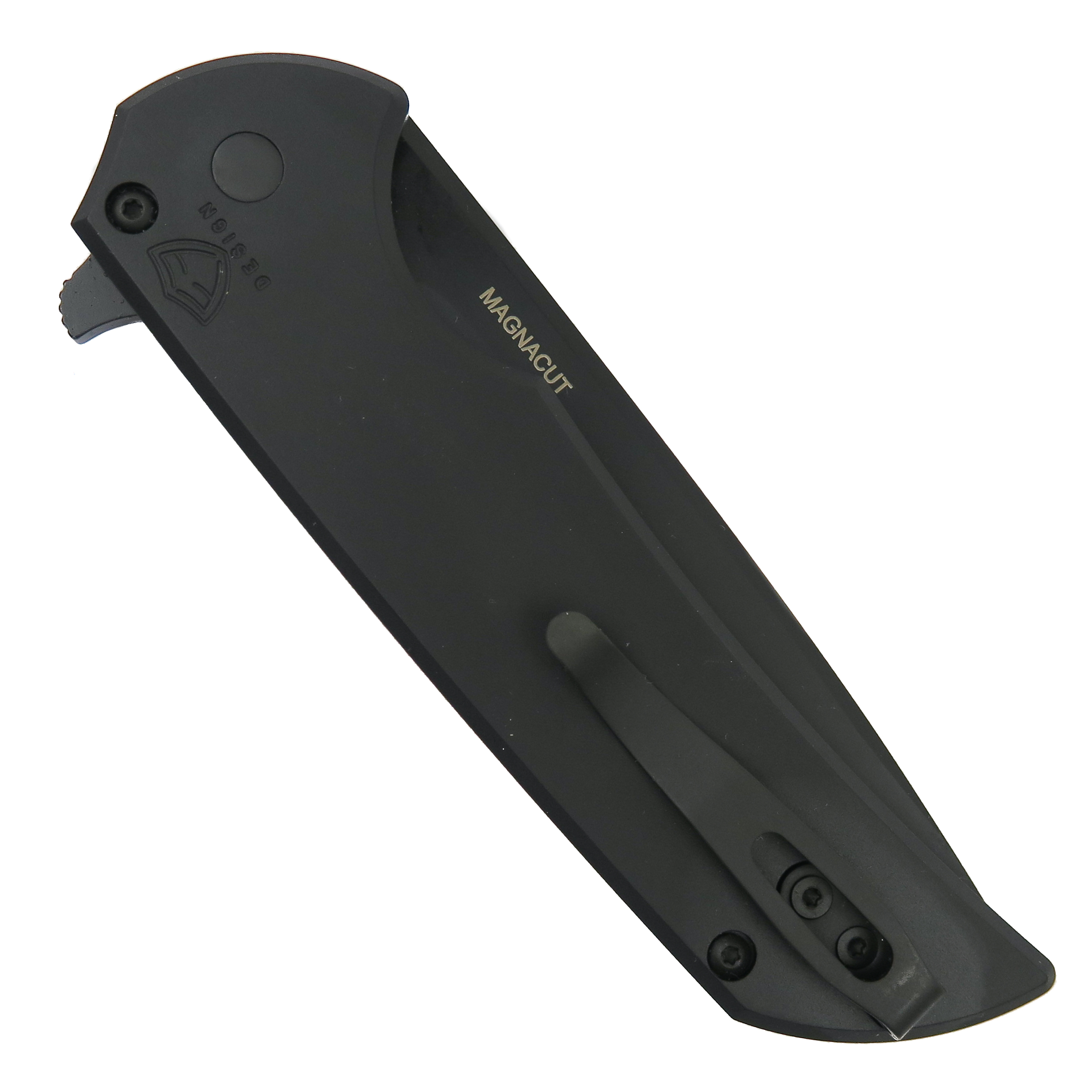 Pro-Tech Mordax Solid Black Aluminum Handle Flipper Knife, DLC